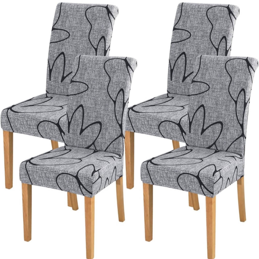 FORCHEER Chair Covers for Dining Chairs Set of 4,Grey Floral Stretch Dining Room